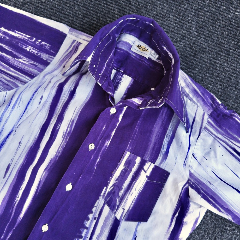 Model Vintage 70s Abstract Shirt Boys 20 Youth XL Purple White Disco USA